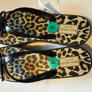Kate Spade New York Black Leopard Print Platform Flip Flops Sandals Size 8 NWT